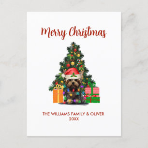 Cute Yorkie and Tree Christmas Holiday Postcard