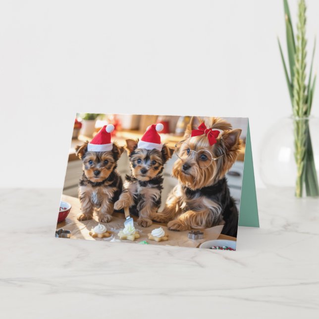 Cute Yorkie Christmas Cookie Card (Front)