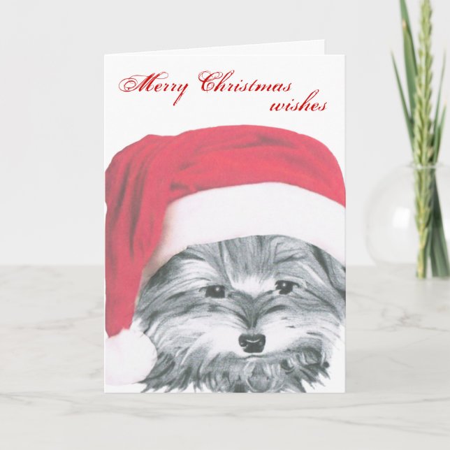 Cute Yorkie Dog Christmas Card (Front)