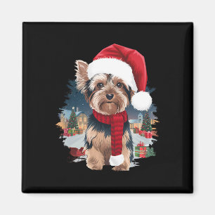 Cute Yorkie Dog Christmas Santa Hat Scarf Winter H Magnet
