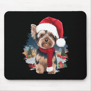 Cute Yorkie Dog Christmas Santa Hat Scarf Winter H Mouse Mat