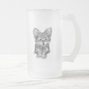 Cute Yorkie Dog Frosted Glass Mug