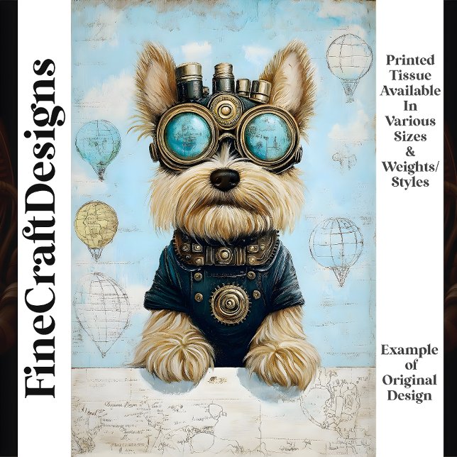 Cute Yorkie Dog, Hot Air Balloons K4 Decoupage Tissue Paper (Creator Uploaded)