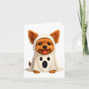 Cute Yorkie Ghost Halloween Costume Dog Art Card