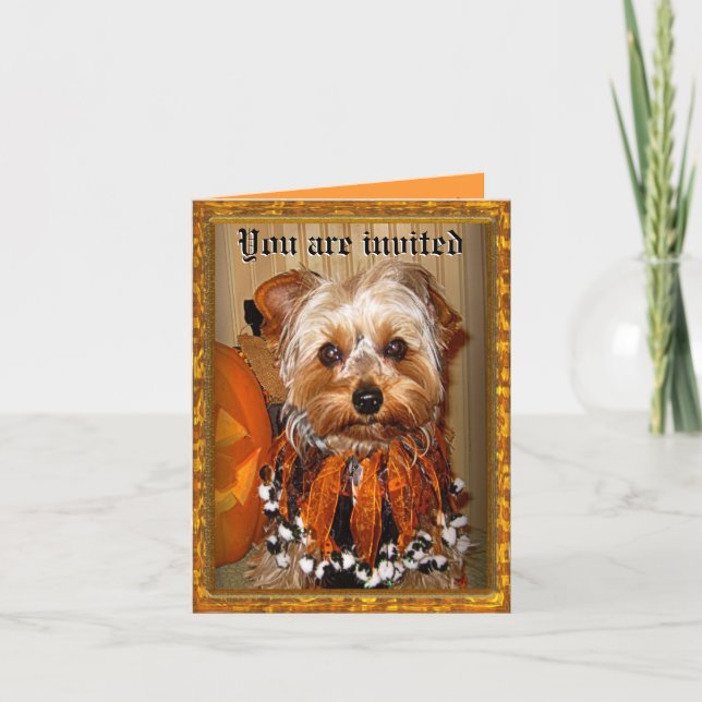 Cute Yorkie Halloween Bash Invite (Front)