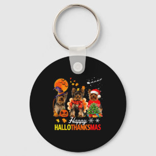 Cute Yorkie Happy Hallothanksmas Halloween Thanksg Key Ring