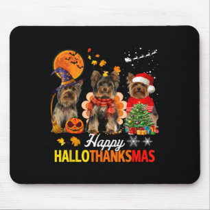 Cute Yorkie Happy Hallothanksmas Halloween Thanksg Mouse Mat