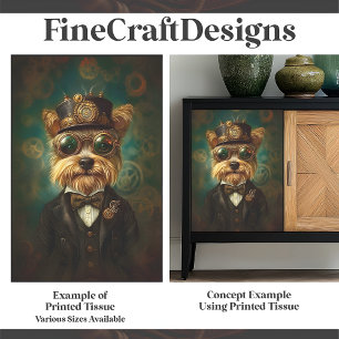 Cute Yorkie In Goggles And Hat Green F7 Decoupage  Tissue Paper