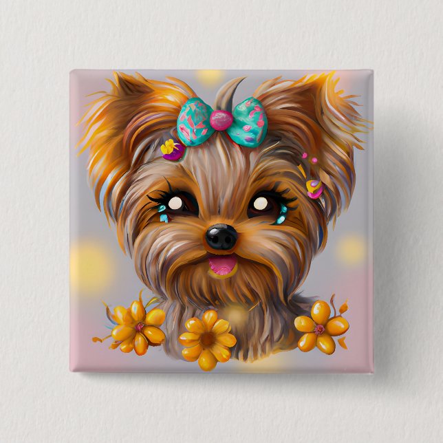 Cute Yorkie Kawaii Puppy  15 Cm Square Badge (Front)