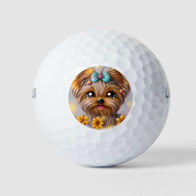 Cute Yorkie Kawaii Puppy  Golf Balls (Front)