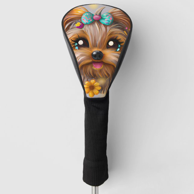 Cute Yorkie Kawaii Puppy Golf Head Cover (Front)