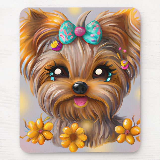 Cute Yorkie Kawaii Puppy  Mouse Mat (Front)