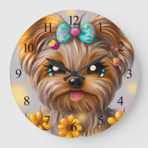Cute Yorkie Kawaii Puppy Poster Large Clock