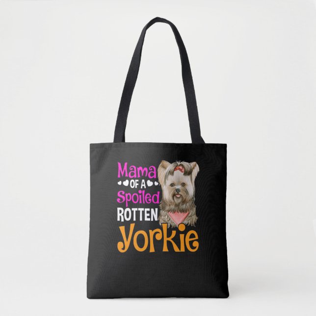 Cute Yorkie loving Mom Puppy Lover Tote Bag (Front)