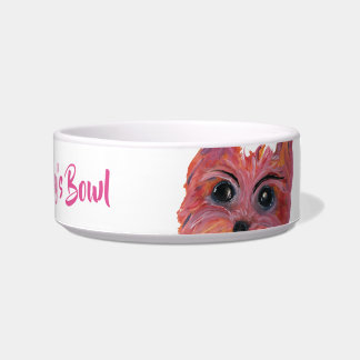 Cute Yorkie Pop Art Painting in Pink and Orange Bowl