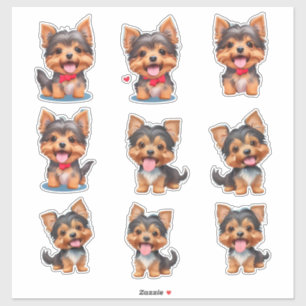 Cute Yorkie Puppies Laughing Clip art Stickers