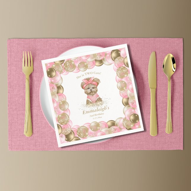 Cute Yorkie Two Cute Balloon Birthday Party Paper  Napkin (Creator Uploaded)