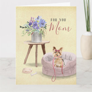 Cute Yorkie Watercolor Custom Name Mother's Day Card