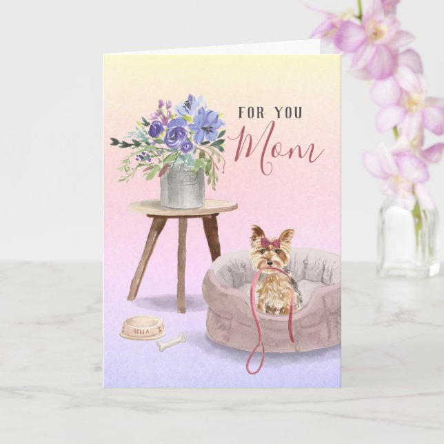 Cute Yorkie Watercolor Personalised Happy Birthday Card (Orchid)