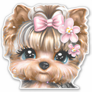 Cute Yorkie With a Pink Bow