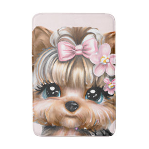 Cute Yorkie With a Pink Bow    Bath Mat