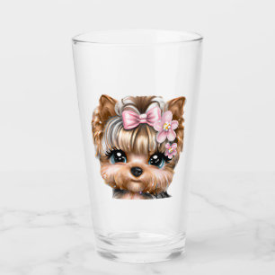 Cute Yorkie With a Pink Bow   Glass