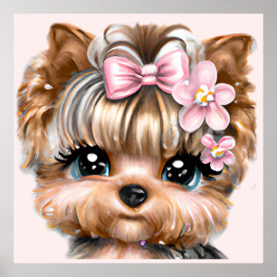 Cute Yorkie With a Pink Bow Poster