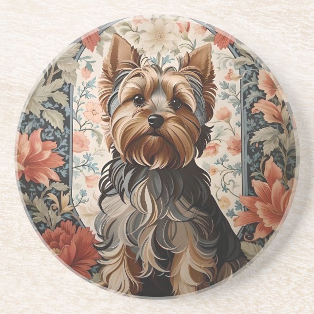 Cute Yorkie | Yorkshire Terrier Portrait Coaster (Front)