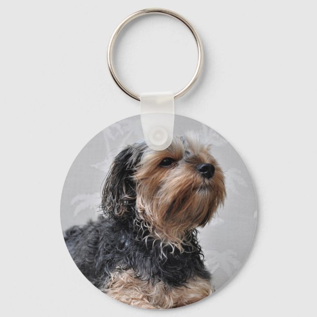 Cute Yorkie Yorkshire Terrier Sunbathing Key Ring (Front)