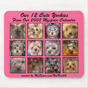 CUTE YORKIES 2008 CALENDAR (on a mousepad) PINK Mouse Mat