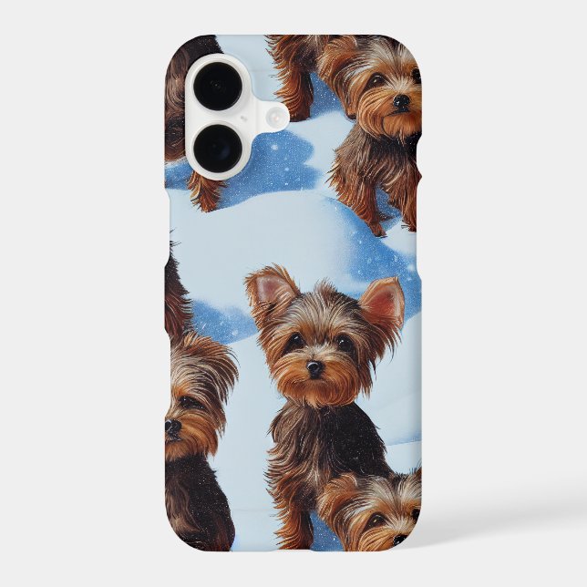 Cute Yorkies Enchanted Winter Snow Garden Drawing  iPhone Case (Back)