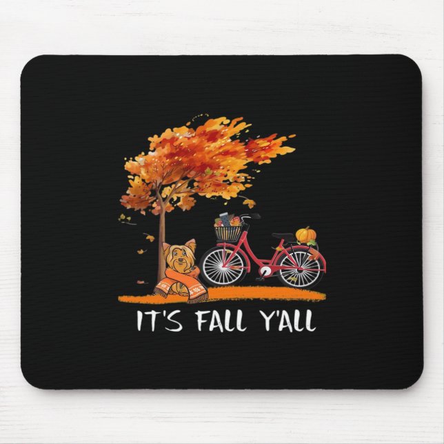 Cute Yorkshire Autumn Kawaii Yorkie It’s Fall Y’al Mouse Mat (Front)
