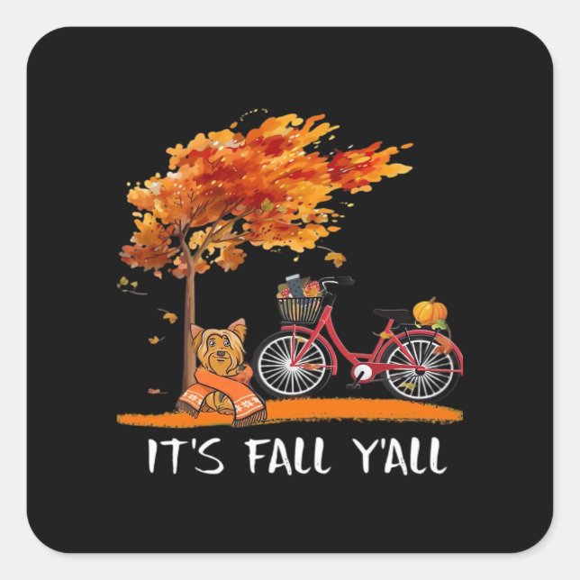 Cute Yorkshire Autumn Kawaii Yorkie It’s Fall Y’al Square Sticker (Front)