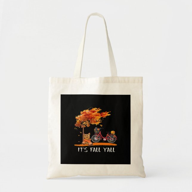 Cute Yorkshire Autumn Kawaii Yorkie It’s Fall Y’al Tote Bag (Front)