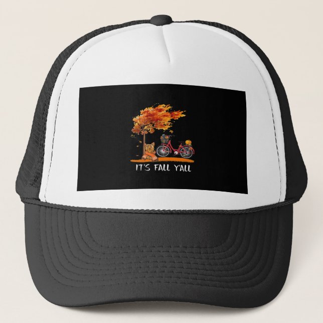 Cute Yorkshire Autumn Kawaii Yorkie It’s Fall Y’al Trucker Hat (Front)