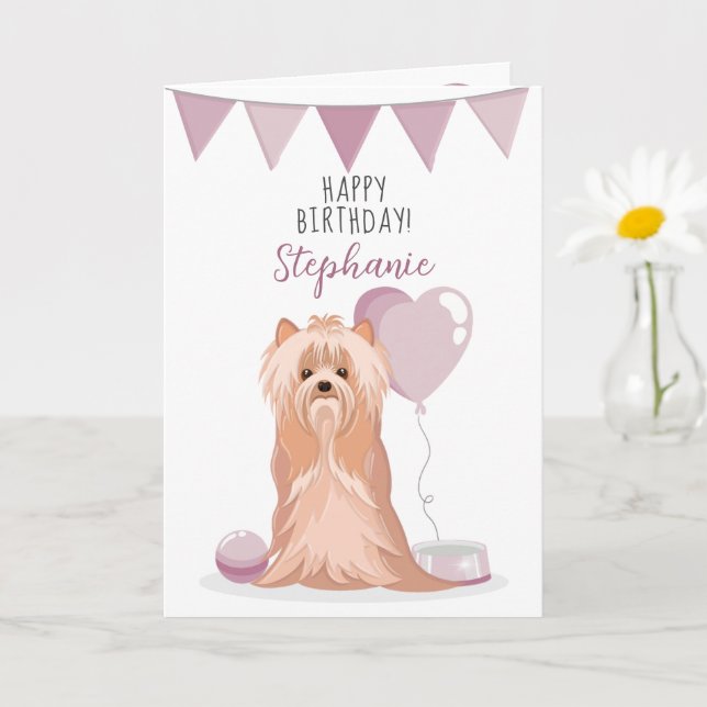 Cute Yorkshire Terrier Birthday Card (Small Plant)
