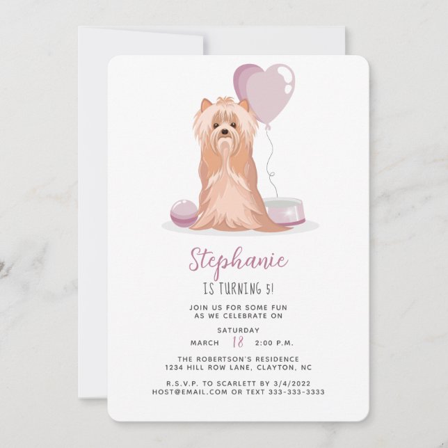 Cute Yorkshire Terrier Birthday Invitation (Front)
