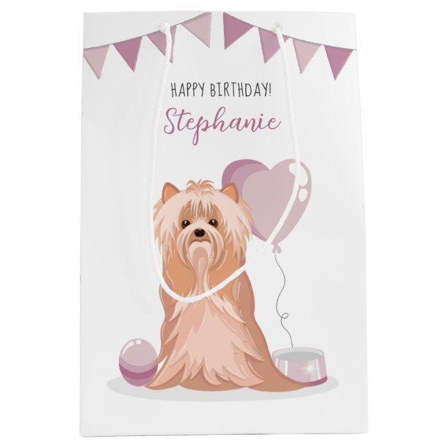 Cute Yorkshire Terrier Birthday Medium Gift Bag (Front)