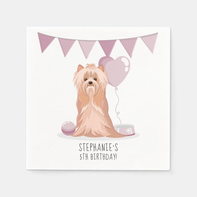 Cute Yorkshire Terrier Birthday Napkin (Front)
