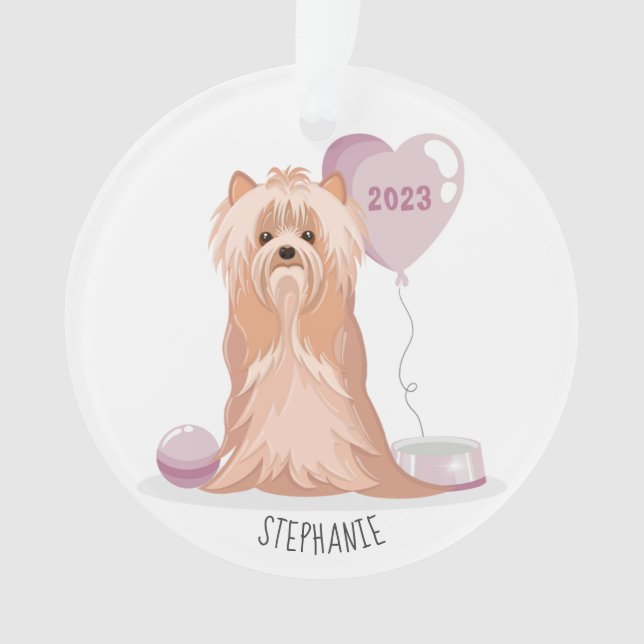 Cute Yorkshire Terrier Birthday Ornament (Front)