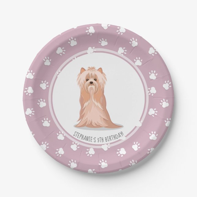Cute Yorkshire Terrier Birthday Paper Plates (Front)