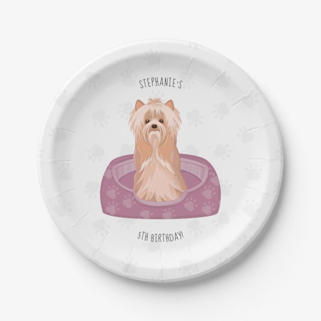 Cute Yorkshire Terrier Birthday Paper Plates (Front)