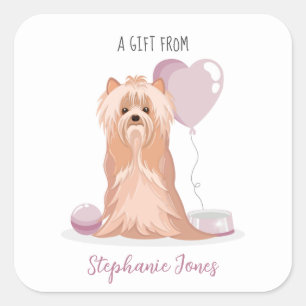 Cute Yorkshire Terrier Birthday Square Sticker