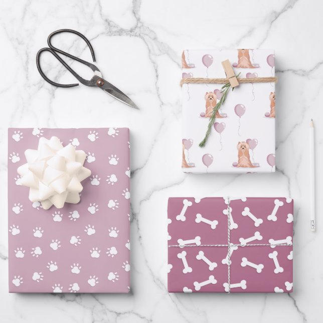Cute Yorkshire Terrier Birthday Wrapping Paper Sheet (Front)