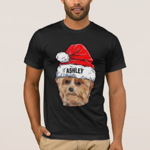 Cute Yorkshire Terrier Christmas Hat Dog Big T-Shirt