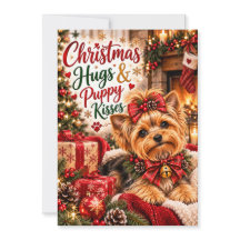 Cute Yorkshire Terrier Christmas Hugs and Puppy