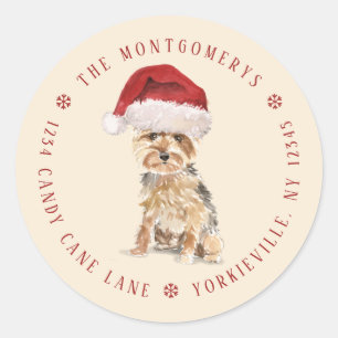 Cute Yorkshire Terrier Christmas Return Address Classic Round Sticker