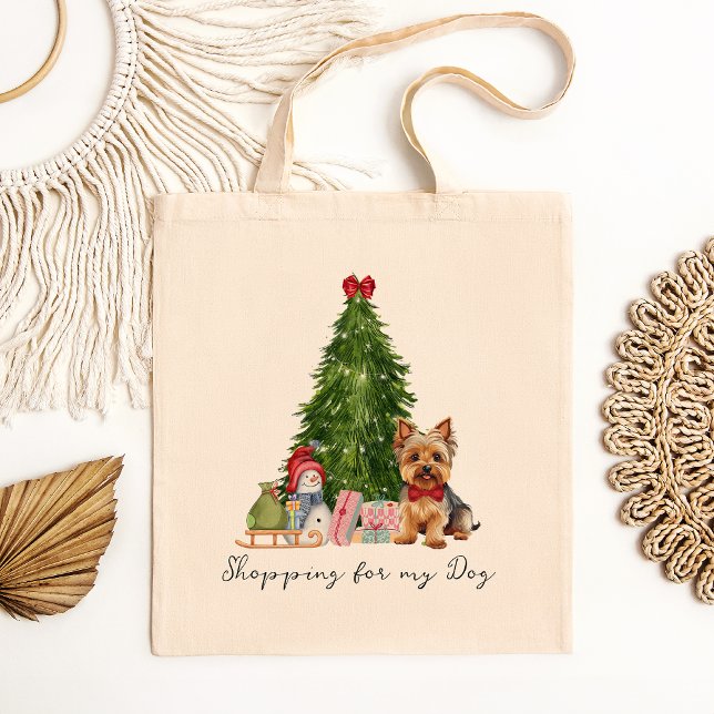 Cute Yorkshire terrier Christmas themed Tote Bag (Show off your love for Yorkshire terriers with a personalized Christmas themed Yorkie Tote Bag. )