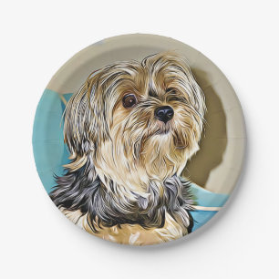 Cute yorkshire terrier digital art paper plate