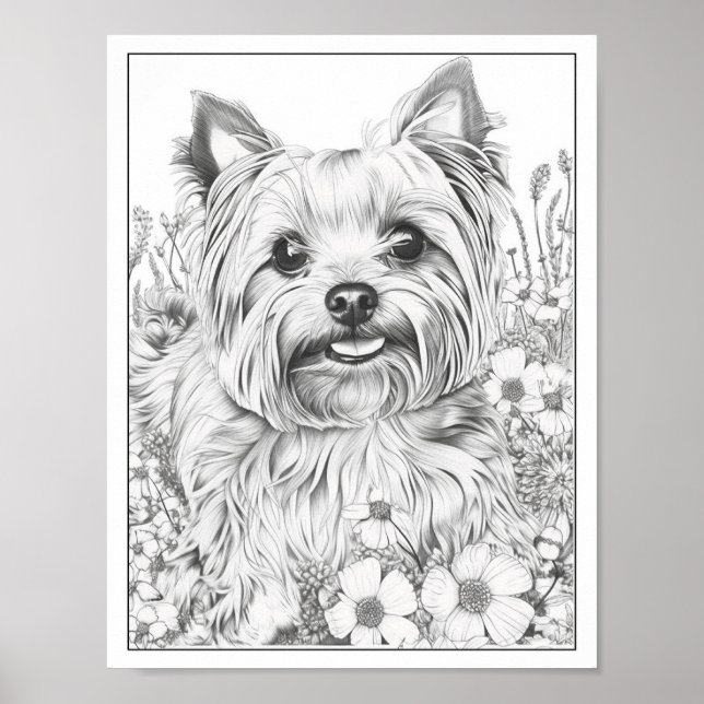 Cute Yorkshire Terrier Dog Colouring Poster (Front)